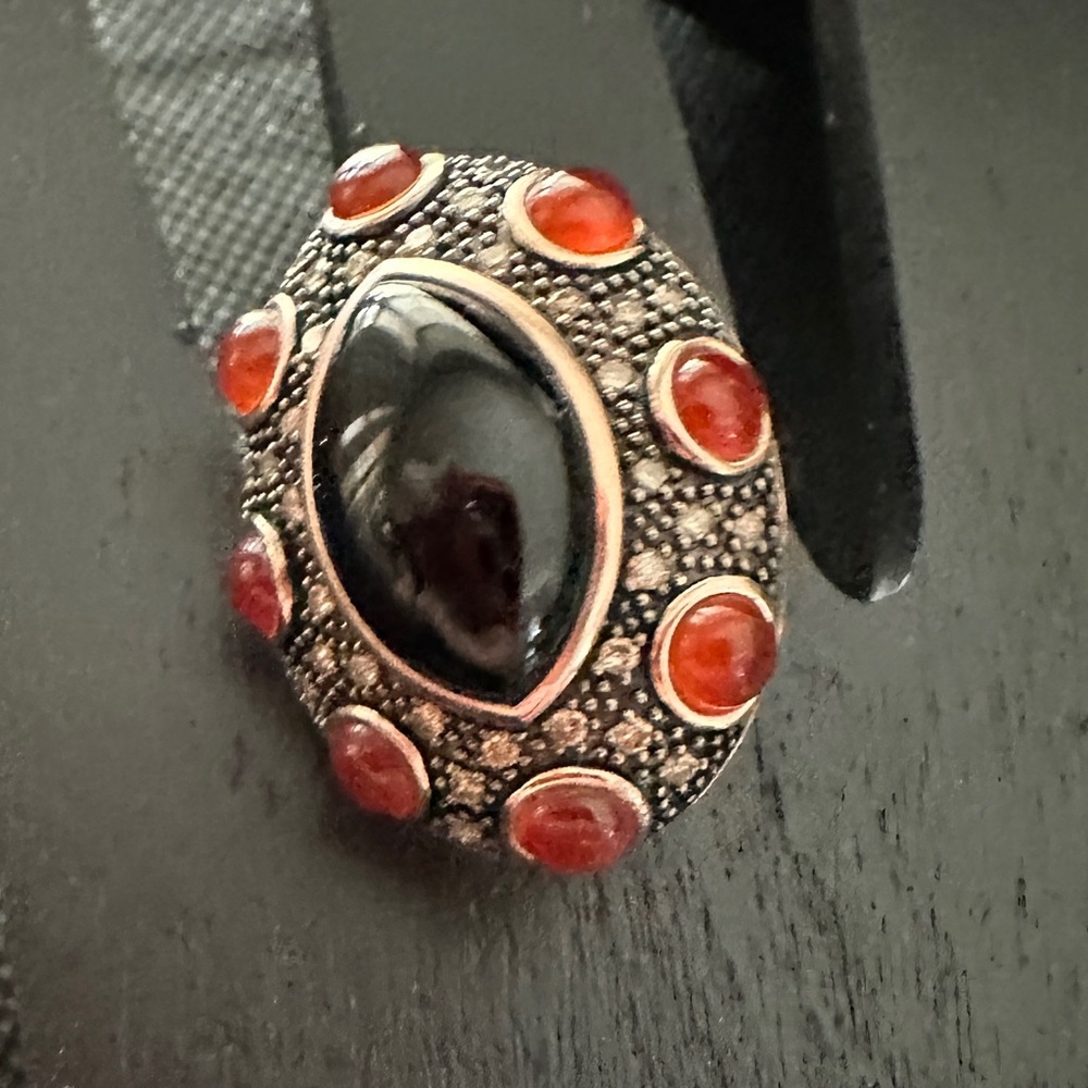 Bohemian Black Onyx & Carnelian Rose Gold-Tone Ring - Size 7 - Picture 2 of 9